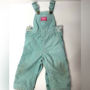 Vintage 90s Osh Kosh Blue Corduroy Overalls Kittens Lined Print Size 12 Mo USA